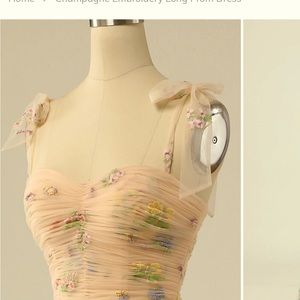 Champagne Embroidery Long Prom Dress size 8